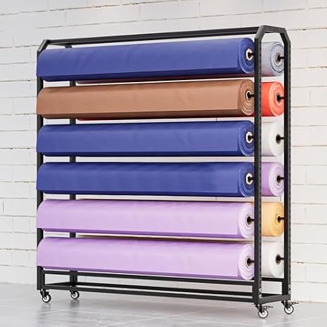 Fabric Roll Storage Rack,Metal Textile Fabric Roll Storage Rack with Adjustable Hanging Rod, Movable Heavy Duty Vinyl Rolls/Leather Rolls/Window Film/Wallpaper Displays O(12 Rods-195cm)