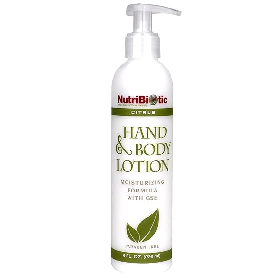 NutriBiotic Hand & Body Lotion, Citrus, 8 Fl Oz | Biodegradable | Vegan | Gentle Moisturizing | No Dyes or Colorings | pH Balanced | with Citricidal Brand Grapefruit Seed Extract | No Parabens