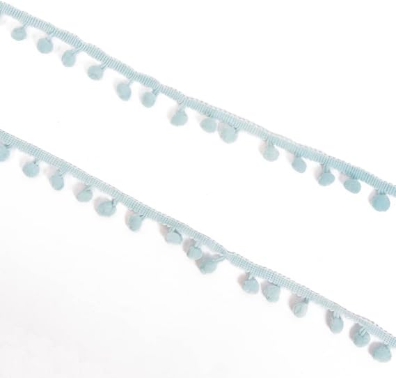 Craftelier - Soft Ribbon with Pompoms for Decorating Card Making, Crafting and Scrapbooking Projects | Made of Polyester | Width 12 mm (0.47") and Length 2 m (78.74") - Baby Blue Colour