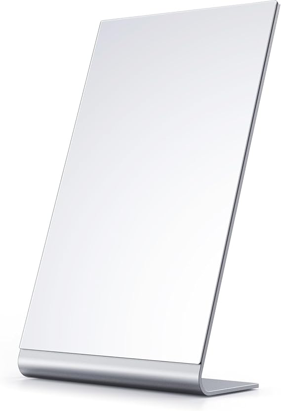 NEZZOE 12"x7" Frameless Makeup Mirror, Minimalist Free Standing Desk Mirror | Flat Vanity Mirror for Bathroom Countertop, Desk or Jewelry Display, Perfect for Makeup & Shaving
