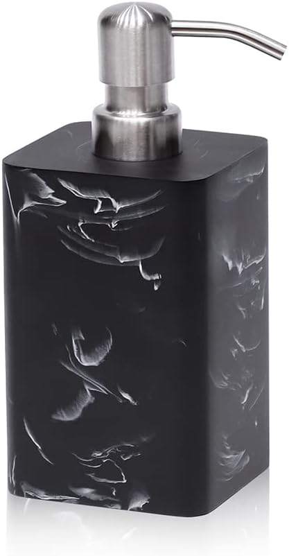 Black Marble Style Soap Dispenser with Brushed Nickel Pump,Refillable Liquid Square Decorative Soap Dispenser for Hand Soap,Dishwashing Liquid and Hand Lotion (15 Oz)