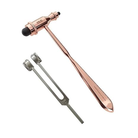 MDF Rose Gold Tromner Neurological Reflex Hammer with Pointed Tip Handle for cutaneous and Superficial responses + MDF Instruments 128Hz Tuning Fork