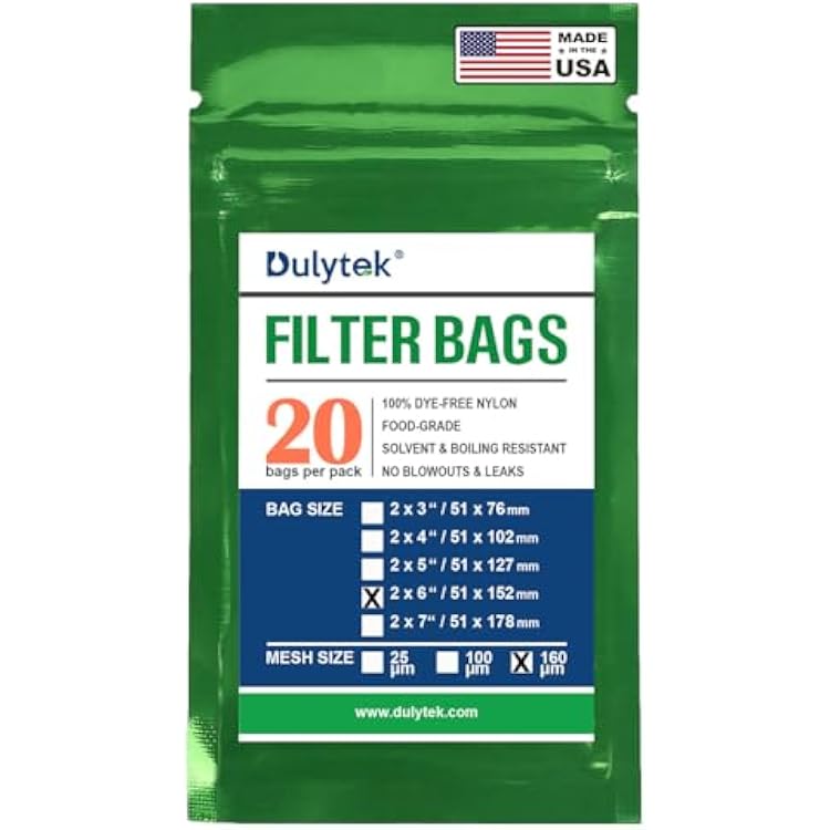 Dulytek Premium Nylon 20 Pcs Filter Bags, 160 Micron, 2 x 6, Double-Stitching, Zero Blowouts, Made in the USA