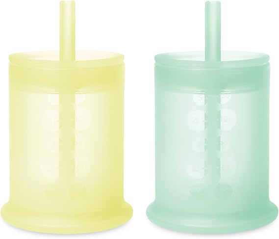 Olababy Silicone Training Cup with Straw Lid Bundle Mint + Lemon
