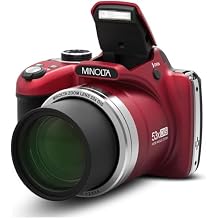 Minolta Pro Shot 16MP HD Digital Camera 53x Optical Zoom, 1080p Full HD Video, Optical Stabilization, 3-inch LCD, Panorama, HDR, Face Detection, Smart Modes, 16GB Card (Red)