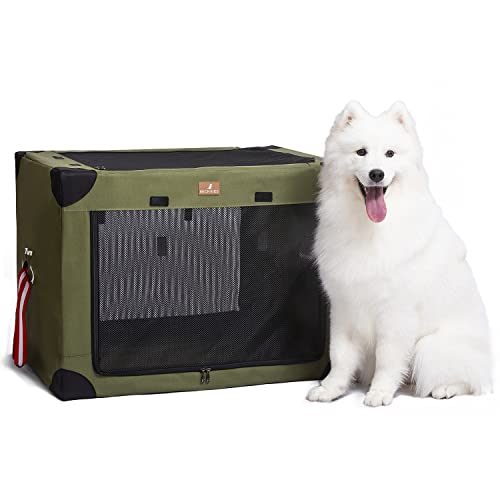 Portable Dog Crate, Soft Travel Pet Kennel Collapsible Dog Cage with Carrying Bag Suitable for Dogs and Cats Indoor and Outdoor L Army Green Large32x23x23inch