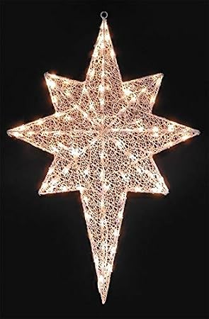 Lighted White Glittering Mesh 2-D Star of Bethlehem Christmas Yard Art Decoration, 36"