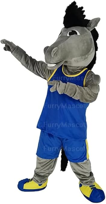 Gray Mustang Horse Animal Mascot Costume Party Carnival Costumes With Fan Inside the Head