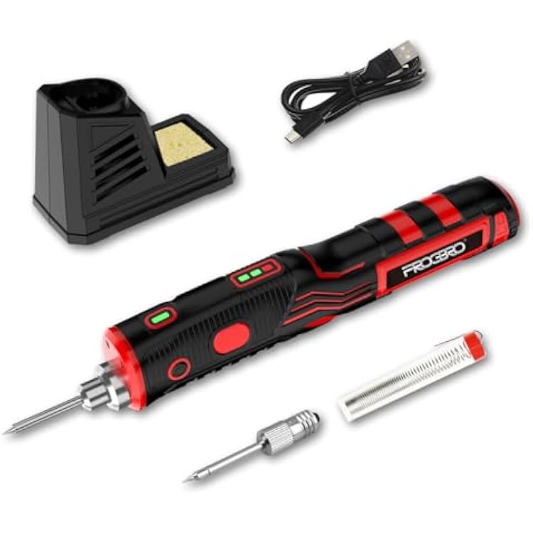 FrogBro Upgrade 11W 2500mAh Cordless Soldering Iron Kit, Max 968F Fast Heating Portable, USB Rechargeable High Capacity with Touch Sensor & LED Spotlight