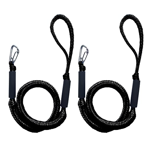 Bungee Dock Lines for Boats 4ft & 7ft Heavy-Duty Elastic Anchor Rope with Hooks Secure Boat Dock Lines, Jet Ski Mooring & PWC Tie Downs Black, 4 FT