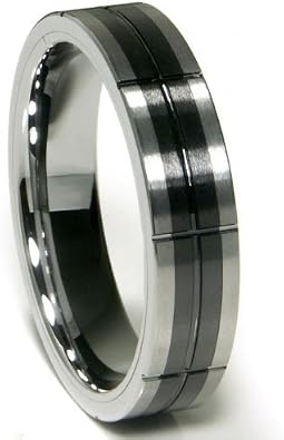 Titanium Kay Black Tungsten Carbide Grooved Wedding Band Ring