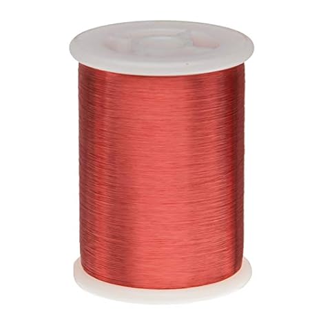 Magnet Wire, Heavy Build Enameled Copper Wire, 34 AWG, 1.0 lb, 7837' Length, 0.0075" Diameter, Red