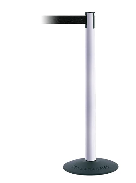 Tensator 875-32-STD-NO-B9X-C Tensabarrier Popular Post with White Tube, 7.5' No Custom Black Webbing Standard Belt