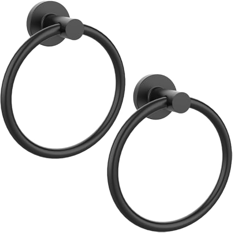 Matte Black Towel Ring 2Pack, SUS304 Stainless Steel Hand Towel Holder for Bathroom Kitchen, Modern Style Towel Hanger, Thicken Ring Towel Holder, Towel Rack Round Wall Mounted 2, Black