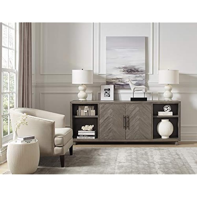 80 Two Door TV Console, Entertainment Stand, Wood Accent Cabinet, Fully Assembled, Gray