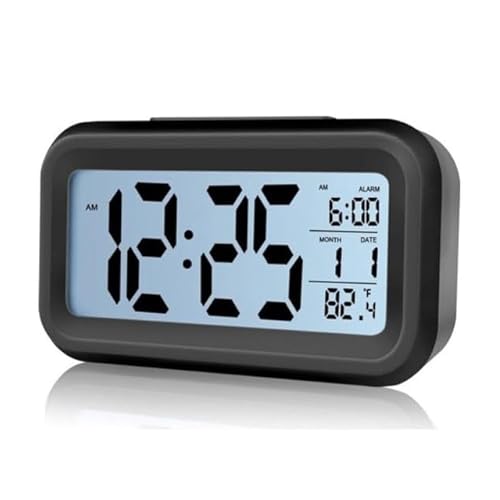 Smart Digital Desk Clock Black with Alarm Dark Sensor Photocell