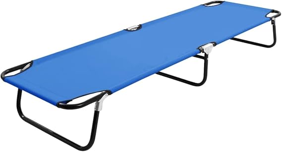 Sun Lounger Blue Steel Frame and Polyester Fabric Standard Size Deck Chair Sun Chair Beach Chair Patio Lounger for Garden Outdoor Pool Courtyard