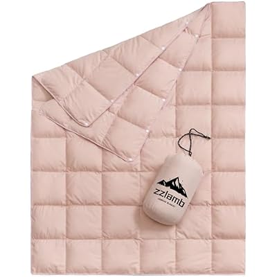 zzlamb Puffy Down Camping Blanket Water-Repellent, Down Throw Travel Blanket Portable for Outdoor, Light Warm Quilt for Couch Plane Car Theater Stadium Picnic RV Backpacking Hammock