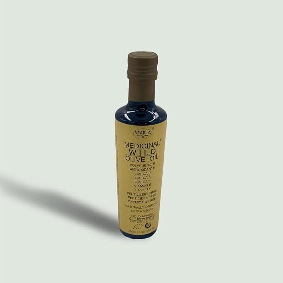 Sparta Gold Label Organic Highest Polyphenol Olive Oil, Wild Evoo-Oleocanthal 1275 mg/kg, Cold Pressed, Award Winning, Extra Virgin Olive Oil, Omega 9,6,3 Fatty Acids-1x250ml