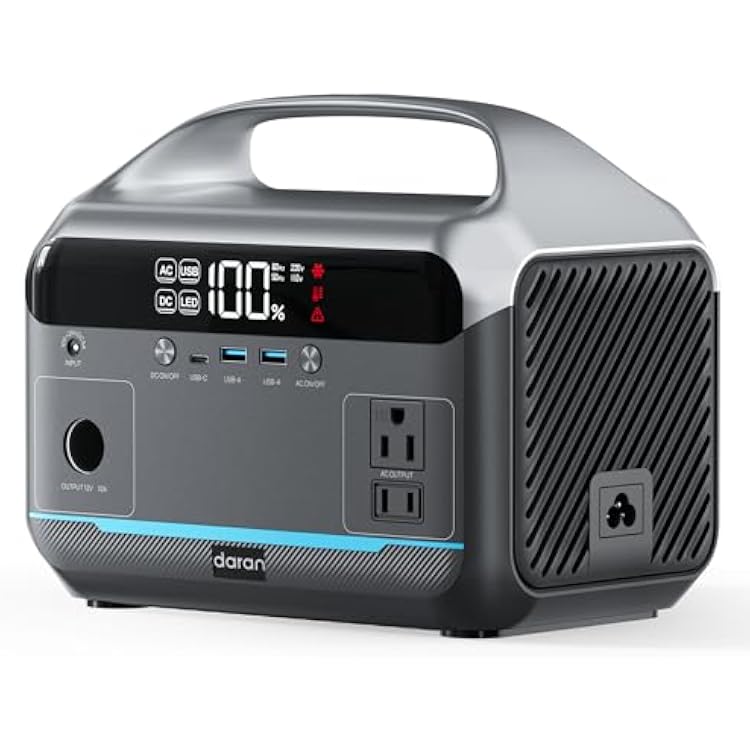 DaranEner Portable Power Station 600W, 288Wh LiFePO4 Battery Backup Power w2600W AC Outlets 1200W Surge, 2.2H Fast Charging, Solar Generator for Outdoor CampingRVsHome Emergency Solar Optional
