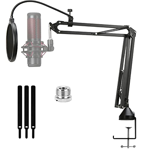 For HyperX Quadcast Boom Arm - Upgraded Mic Stand with Pop Filter and Cable Sleeve, 38 to 58 Adapter Compatible with Blue Yeti Fifine Shure SM7B MV7 AM8 AT2020 and Other Microphone