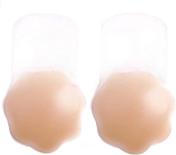 BeeSpring Silicone Reusable Nipplecovers Flower Petal 3.9 Inch Invisible Boobtape Pasties Chest Cover Nipple Covers Sticky Patch Adhesive Stickers Push up Tape Nippleless for Women - 3.9" White