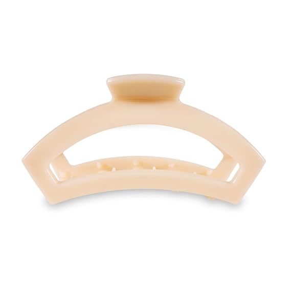 TELETIES - Large Open Claw Clip - Strong Grip, Bendable Teeth, Comfortable Open Cutout Design - Ideal for Long, Thick, Curly, or Wavy Hair - For All Hair Textures - Almond Beige