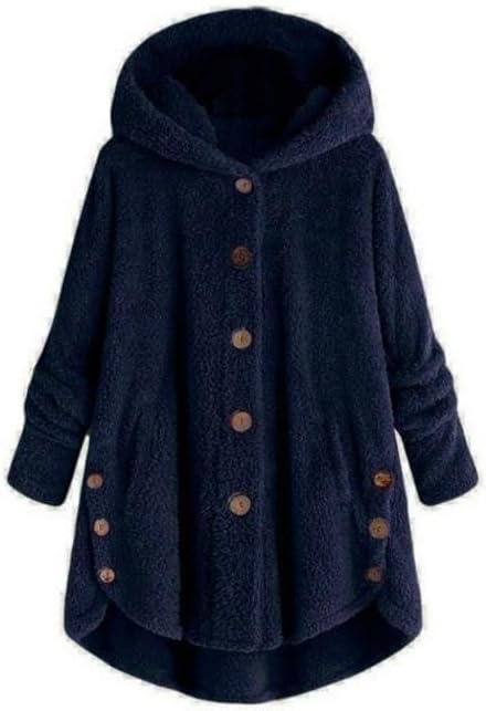 Bengbobar Women's Winter Warm Sherpa Lined Jackets Plus Size Hooded Faux Suede Long Sleeve Horn Buckle Coats with Pockets