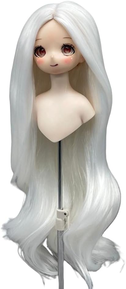 Yutotue 1/4 Dolls Long Wavy Hair Without Bangs Wigs for 1/4 BJD SD Doll DIY Wig Part (White)