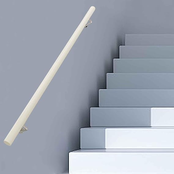 White Round Stair Handrail, Wooden Staircase Hand Rail for Indoor/Outdoor Wall Mount Support Handle Safety Grab Bar(14ft/420cm)
