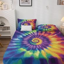 Tie Dye Sheets King Sheet Set, Groovy Hippie Rainbow Bed Sheets, Psychedelic Bedding Bedroom Decor, Soft Microfiber Deep Pocket Fitted Sheet & Flat Sheet & 2 Pillowcases