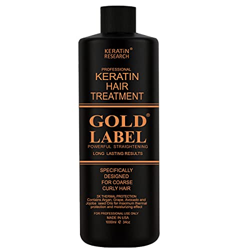 Gold Label Professional Brazilian Keratin Blowout Hair Treatment Super Enhanced Formula Specifically Designed for Coarse, Curly, Black, African, Dominican, and Brazilian Hair Types 1000ml