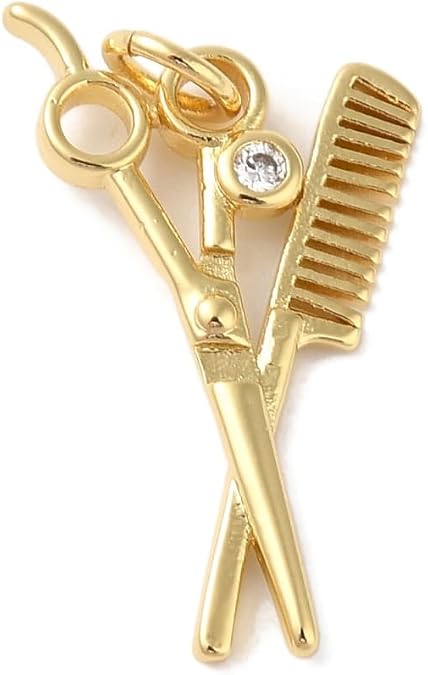 DanLingJewelry 10Pcs Mini Scissors Charms Brass Cubic Zirconia Hairstylist Barber Shop Tool Charms for Jewelry Making Necklaces Bracelets