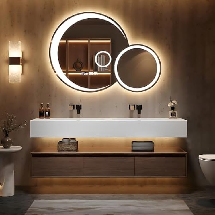 Bathroom Vanity with Sink - Modern Double Sink Bathroom Vanity with Smart Defogging Mirror, Solid Wood Floating Vanities with Integrated Countertop, Complete Accessories A, 60