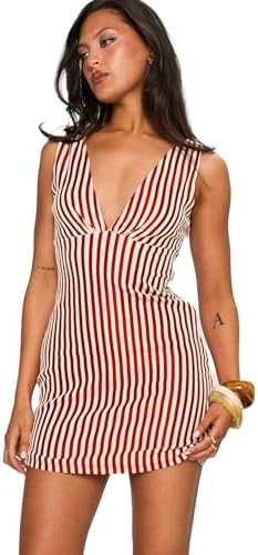 Princess Polly Womens Daphney Plunge Mini Dress RedCream