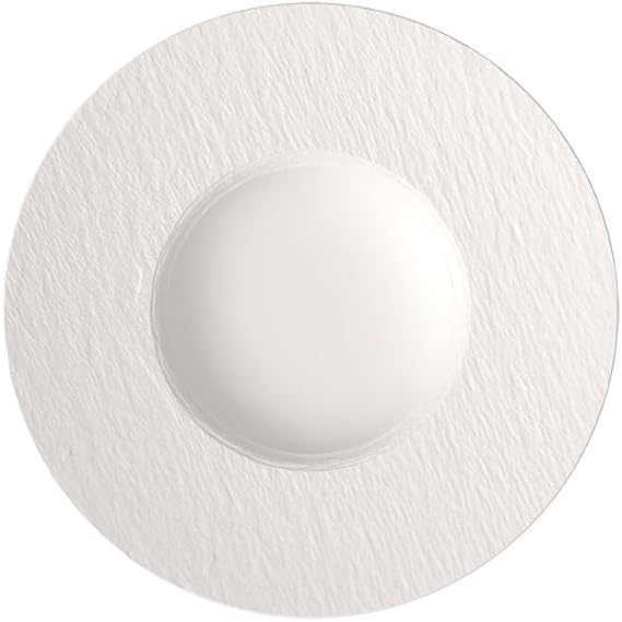 Villeroy & Boch Manufacture Rock Blanc Pasta Plate, Shallow Bowl, Premium Porcelain, Made in Germany, Dishwasher and Microwave Safe, Slate Look in Rich, Creamy, White,11.5 in