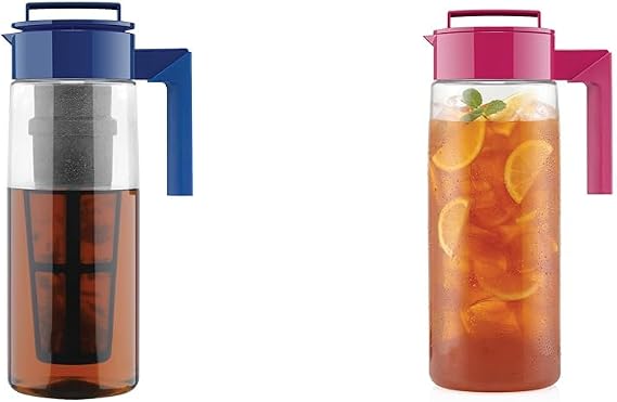 Takeya 2 Qt Blueberry Flash Chill Iced Tea Maker and 2 Qt Raspberry Airtight Pitcher Bundle