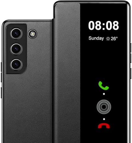 for Galaxy S24 FE Case Flip Leather Cover Clear S-View, Touchable View for Galaxy S24 FE Phone Case Smart Window Hard Slim Flip Shockproof Protective Cover Galaxy S24 FE Black