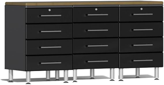 Ulti-MATE UG20042B 4-Piece Workstation Kit with Bamboo Worktop in Midnight Black Metallic, Black, Grey
