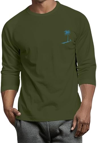 T Shirts for Men Fashion Crewneck Graphic Blouses Casual Loose 2D Print 34 Sleeve Tee Comfort Shirts Trendy Tops