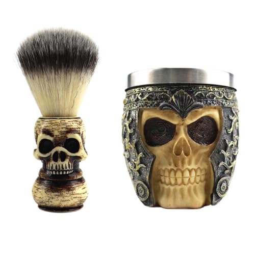 1 Set skull beard brush soap for men grooming kit for men mens shaving soap beard brush with bowl beard shaving brush vintage shaving mug and brush Shaving Tool Brush Miss resin