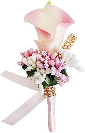 Wedding Boutonniere Handmade Corsage Buttonhole Flowers with Pin and Clip Artificial Wedding Flower for Men Groom Bride Banquet Party Decor - Pink