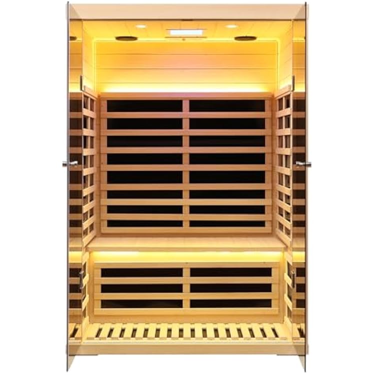 Hemlock 2 Person Low EMF Far Infrared Sauna, Home Indoor Sauna, Luxury Tempered Glass Doors, 1780w, App & LCD Panel Control, Chromotherapy Lights, Reading Lights, Bluetooth Speakers