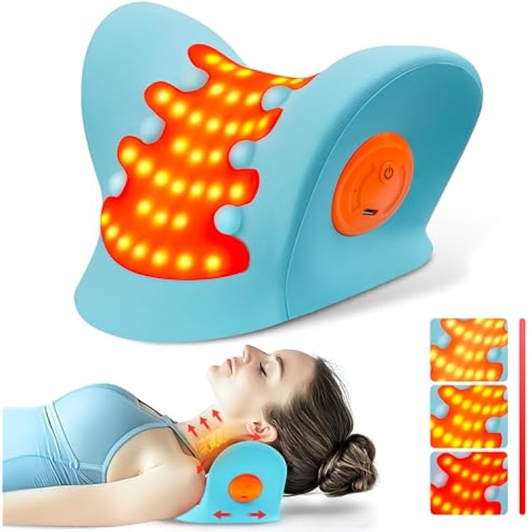 Neck and Shoulder Relaxer, Cervical Traction Device for TMJ Pain Relief and Cervical Spine Alignment, Chiropractic Pillow Neck Stretcher Blue