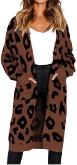 Women's Y2K Oversized Cardigan Sweater Leopard Print Cheetah Print Sweater Front Cardigan Coat Jacket