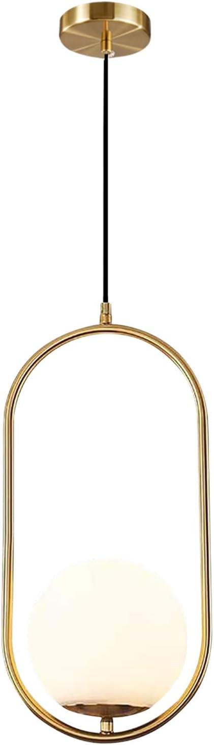 KCO Modern 1-Light Glass Globe Pendant Light Fixture Gold and White Pendant Hanging Lamp Mid Century Minimalist Brushed Brass Pendant Lighting for Kitchen Island Bathroom (7.9-Small)