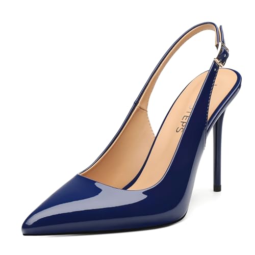 MOVINSTEPS Slingback Heels for Women Pumps Pointed Closed Toe Buckle Sexy Stiletto High Heels Prom Office Work Wedding Fashion Elegant Dressy Shoes 4 Inch