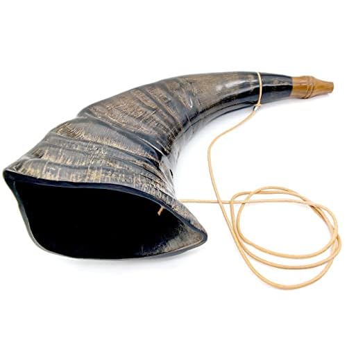 Viking War Buffalo-Horn Battle Trumpet - Premium Handmade Norse Cattle Ancient Bugle Hunting Tool 16 - Genuine Viking Horn