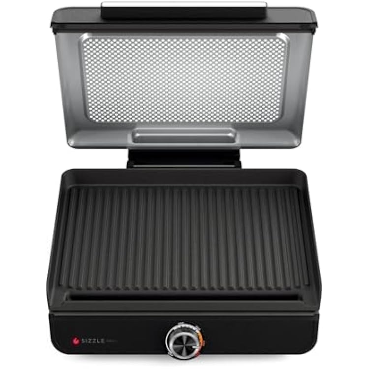 Niinja Sizzle Smokeless Indoor Electric Grill with 14 Nonstick Grill Plate, 500F High-Heat Searing for Char-Grilled Flavor Black 14