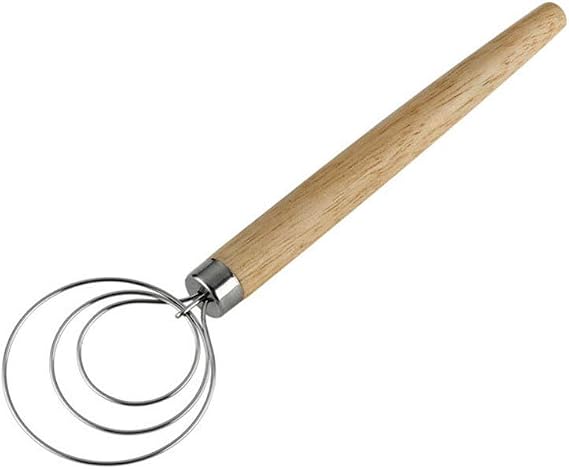 VALINK 9 Inch Stainless Steel Danish Dough Whisk with Wood Handle Portable Kitchen Baking Eggs Beater Mixer DIY Bread Dough Manual Beaters Bakeware Tool
